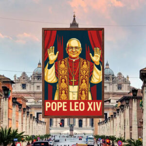 Pope Leo XIV Wall Art Red Gold Campaign Style Poster