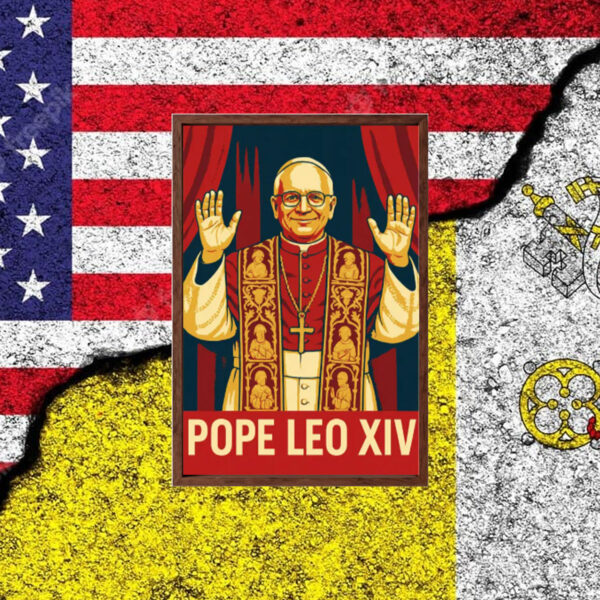 Pope Leo XIV Wall Art Red Gold Campaign Style Poster