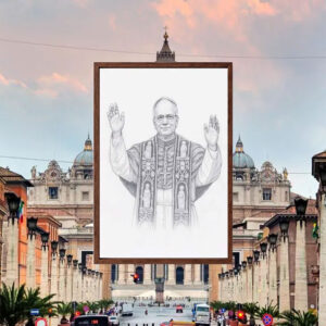 Vintage Papal Sketch Print - Robert Prevost Portrait Poster