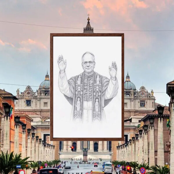 Vintage Papal Sketch Print - Robert Prevost Portrait Poster